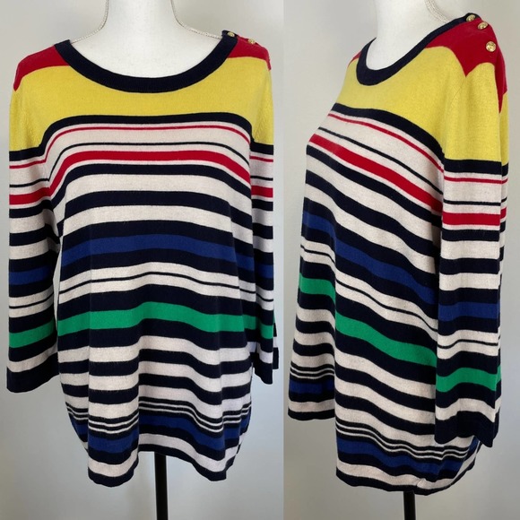 Talbots Multicolor Striped Button Shoulder Sweater Plus Size - Picture 1 of 12